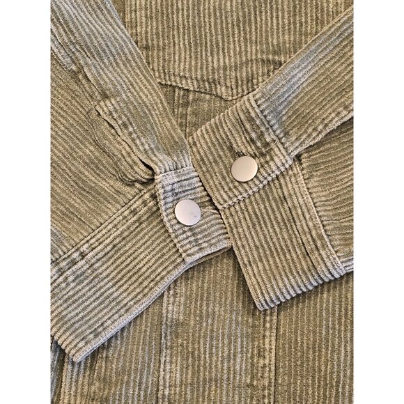 Studded Fringe Corduroy Jacket Green Snap Button Closure By Blue B Collection Si - Picture 6 of 15